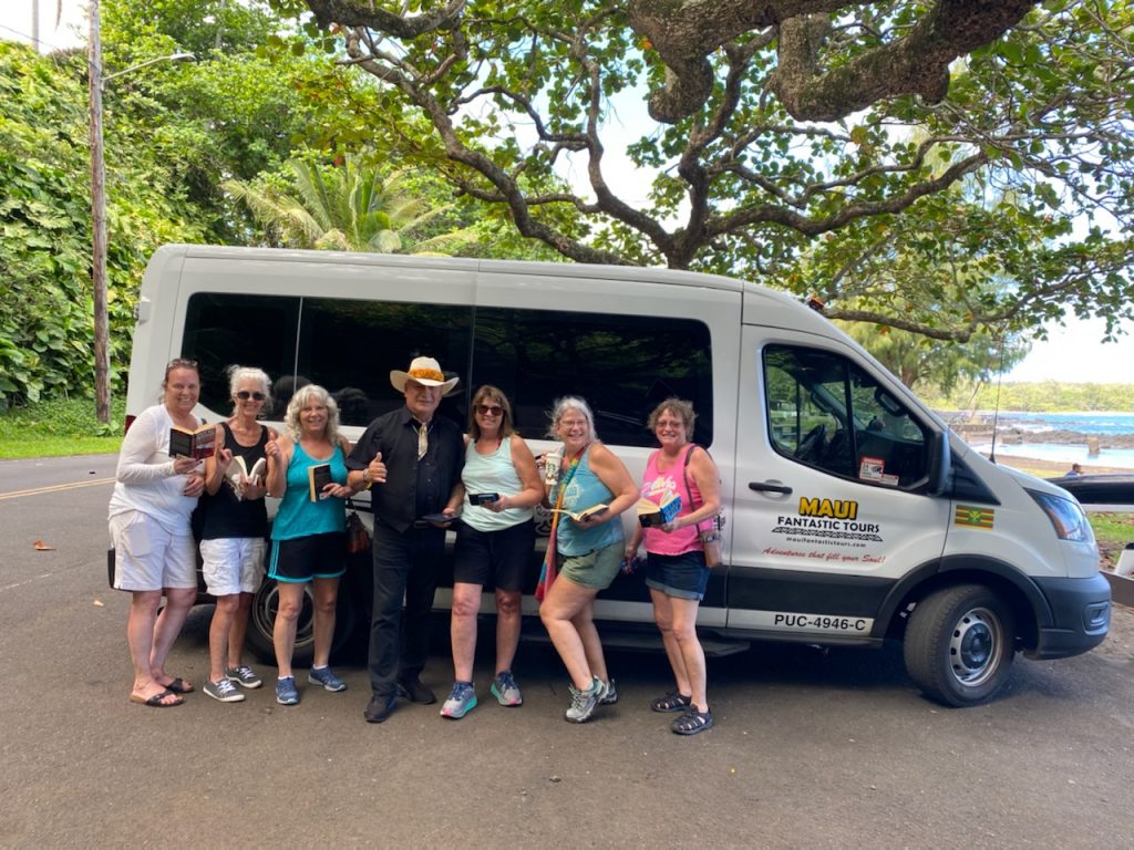 A group of travelers who participated in the Road to Hana tour with Maui Fantastic Tours