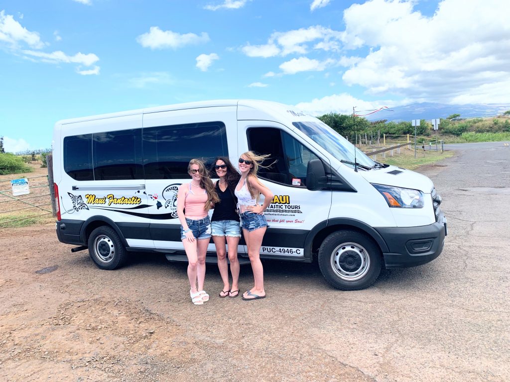 Three young women who participated in the Road to Hana tour with Maui Fantastic Tours